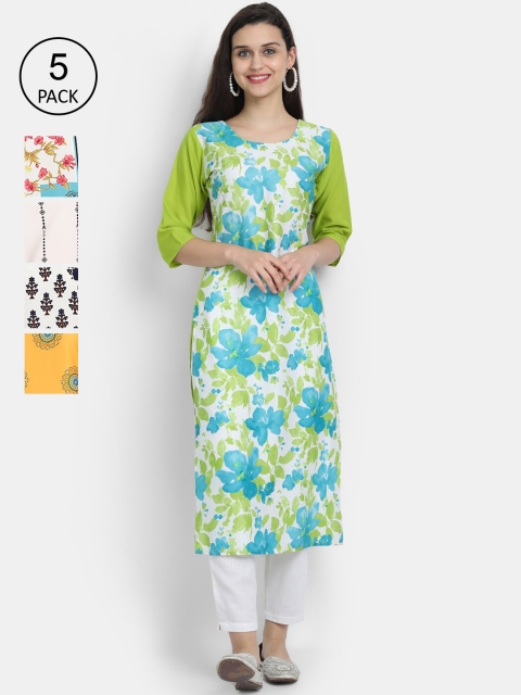 

Ethnic basket Women Pack of 5 Ethnic Motifs Printed Crepe Kurta, Yellow