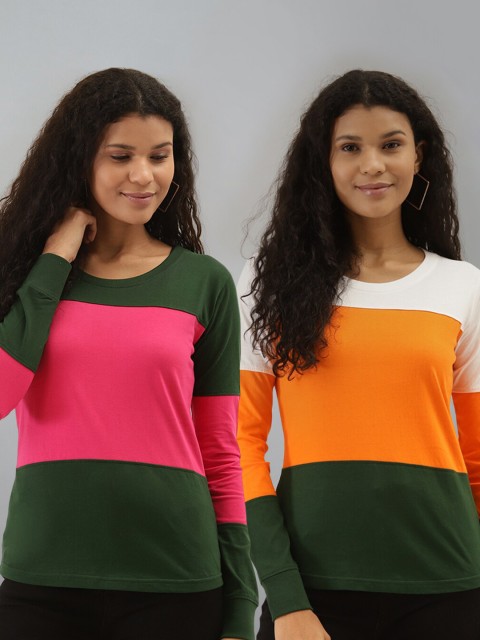 

The Dry State Women Pack of 2 Colourblocked T-Shirts, Pink