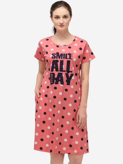 

Lenissa Women Coral & White Printed Cotton Sleepshirt
