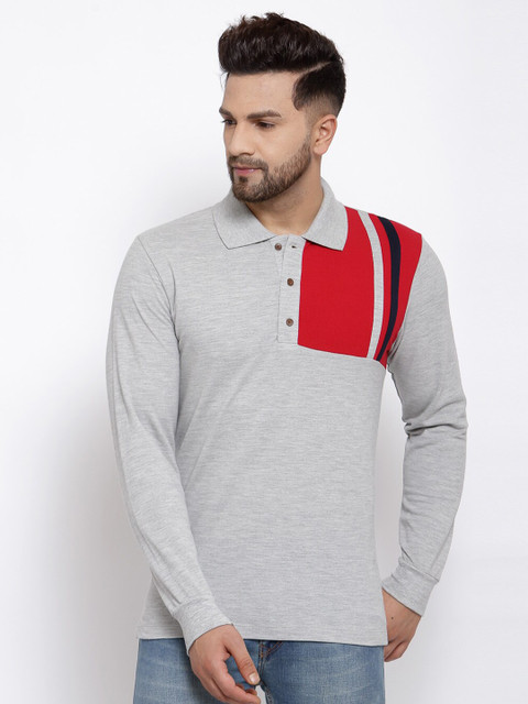 

Kalt Men Grey Melange Polo Collar T-shirt