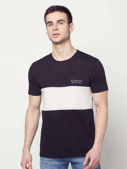 

ELEGANCE Men Black & White Colourblocked T-shirt