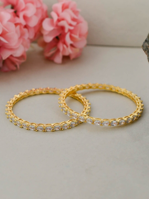 

Silvermerc Designs Set Of 2 Gold-Plated White AD-Studded Handcrafted Bangles
