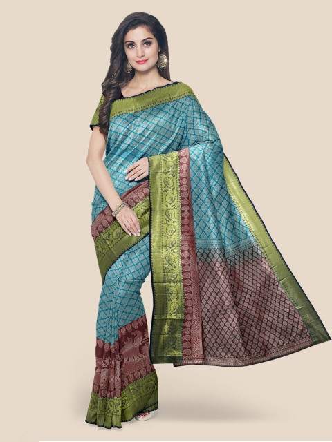 

KLM Fashion Mall Blue Silk Blend Woven Design Kanjeevaram Saree