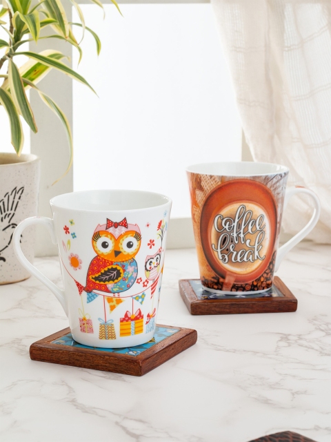 

CLAY CRAFT Unisex Multi Printed Set of 2 Mug, White