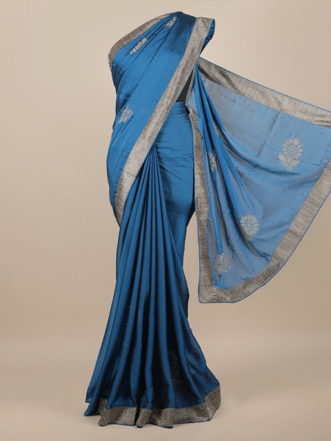 

Pothys Blue Embellished Poly Chiffon Saree