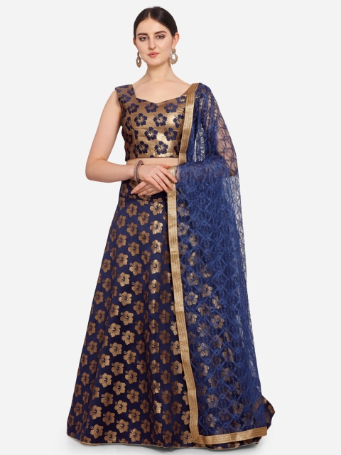 

VRSALES Women Blue Semi Stiched Woven Jacquard Lehenga Choli