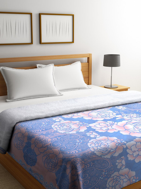 

KLOTTHE Blue & Peach-Coloured Floral AC Room 450 GSM Double Bed Comforter