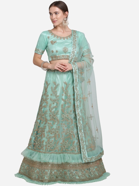 

VRSALES Sea Green & Gold-Toned Embroidered Semi-Stitched Lehenga & Unstitched Blouse with Dupatta