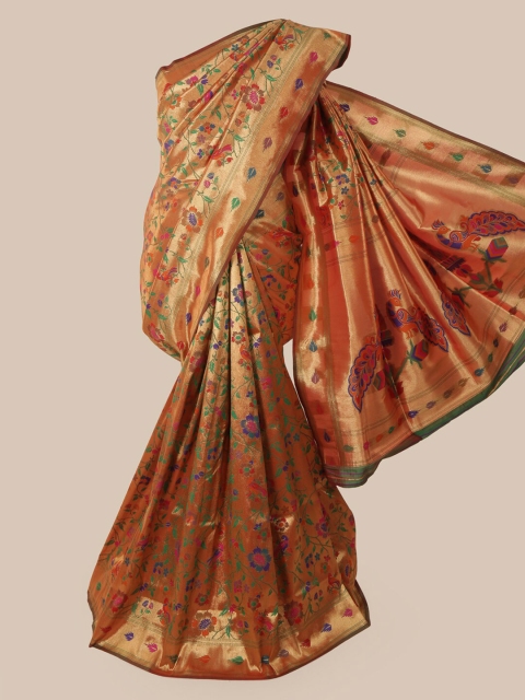 

Pothys Gold-Toned & Orange Pure Silk Woven Design Banarasi Saree