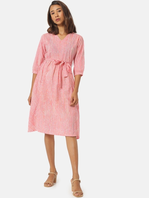 

Saaki Pink & White Printed Tie-Up A-Line Dress