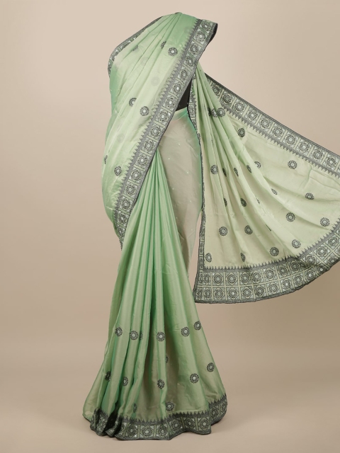 

Pothys Green Embroidered Poly Chiffon Saree