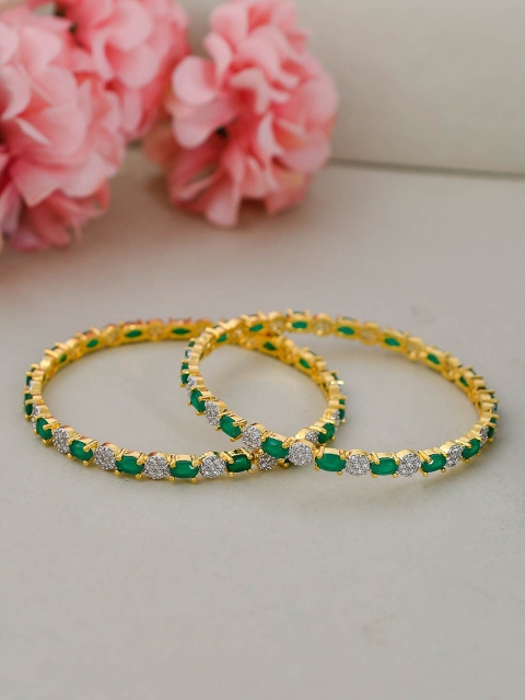 

Silvermerc Designs Set Of 2 Gold-Plated Green & White AD-Studded Handcrafted Bangles