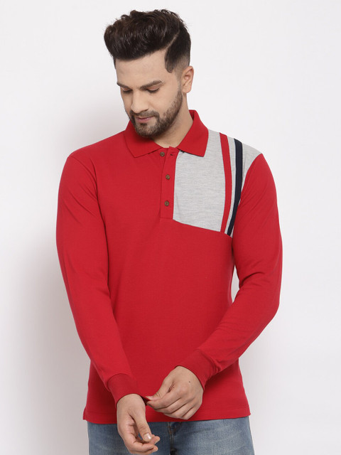 

Kalt Men Red Polo Collar T-shirt