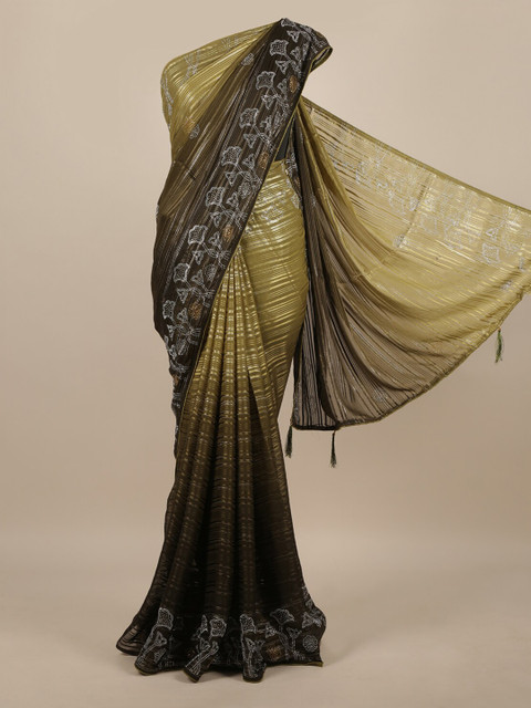

Pothys Green & Brown Poly Chiffon Striped Saree