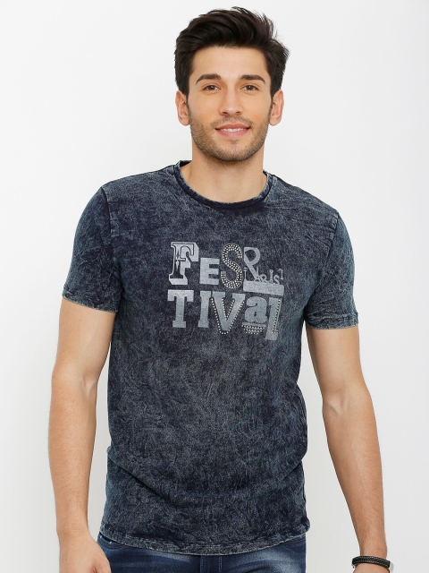 

Rex Straut Jeans Men Blue Printed Round Neck T-shirt