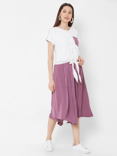 

ZOLA Women White & Purple Solid Top with Skirt