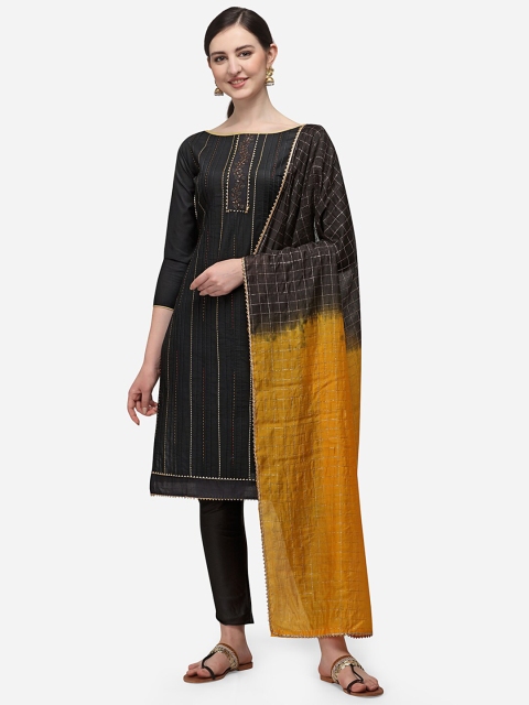 

Ethnic Junction Black & Yellow Cotton Blend Unstitched Dress Material