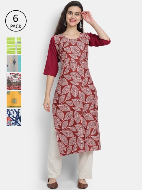 

Ethnic basket Women Pack of 6 Multicoloured Ethnic Motifs Printed Kurtas, Multi