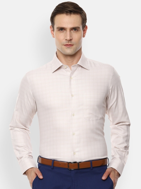 

Louis Philippe Men White & Beige Regular Fit Checked Formal Shirt