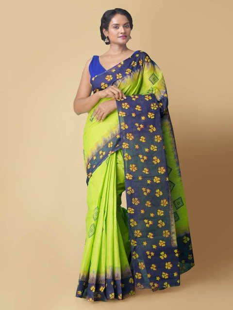 

Unnati Silks Green & Navy Blue Pure Cotton Printed Kota Saree