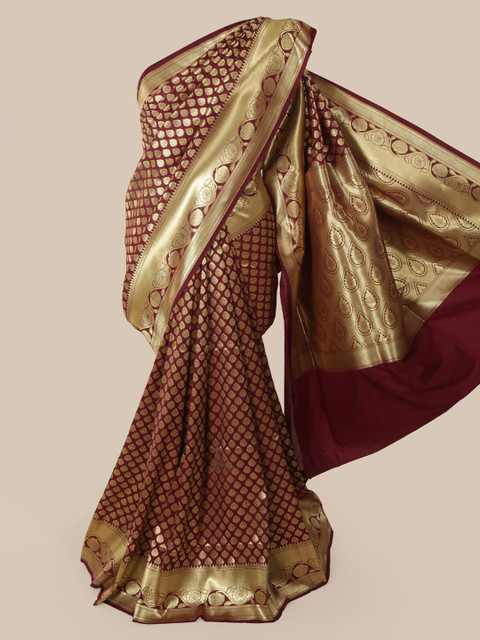 

Pothys Maroon & Gold-Toned Pure Silk Woven Design Banarasi Saree