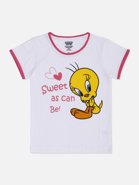 

Kids Ville Girls White & Yellow Tweety Print Round Neck Cotton T-shirt