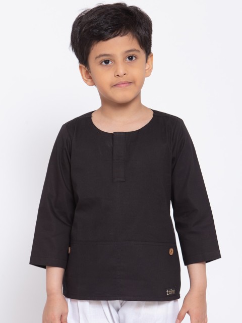 

Zotw Unisex Kids Black Solid Kurta