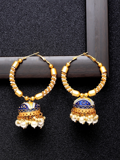 

Ibtida Blue & Off-White Gold-Plated Beaded Enamelled Dome Shaped Jhumkas