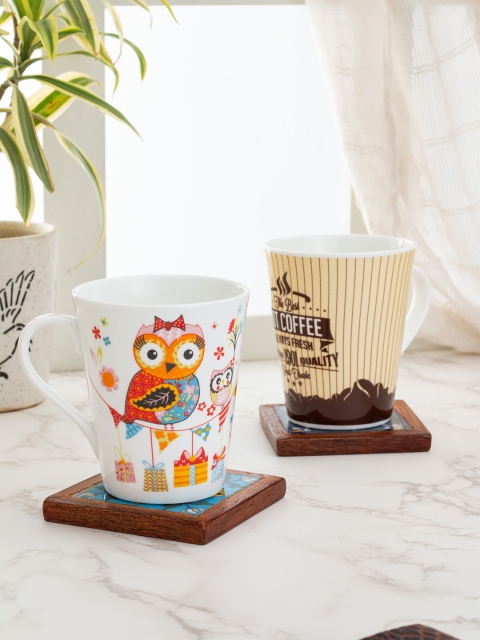 

CLAY CRAFT Set of 2 White & Brown Printed Ceramic Mugs Set