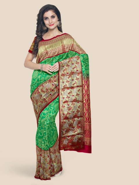 

Kalamandir Green Silk Blend Woven Design Kanjeevaram Saree