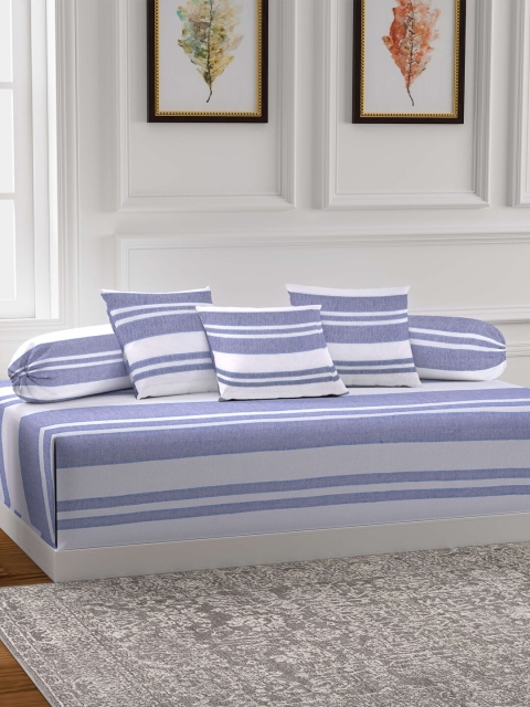 

KLOTTHE Set Of 6 Blue & White Striped Cotton Single Bedsheet With Bolster Covers & Cushion Covers