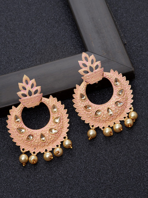 

Ibtida Peach-Coloured Gold-Plated Stone Studded & Beaded Handcrafted Chandbalis