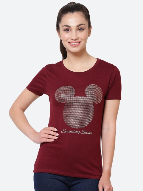 

Free Authority Women Maroon Cotton Printed Round Neck T-shirt