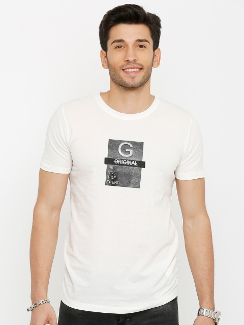 

Rex Straut Jeans Men White Printed Slim Fit Cotton Pure Cotton T-shirt