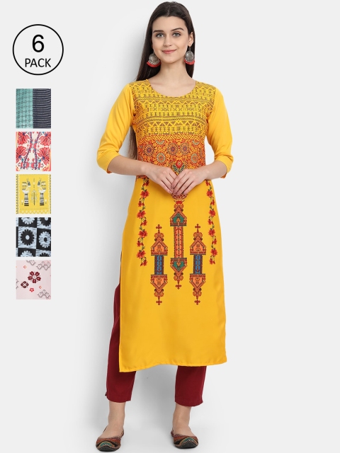 

Ethnic basket Women Pack of 6 Multicoloured Ethnic Motifs Printed Kurtas, Multi