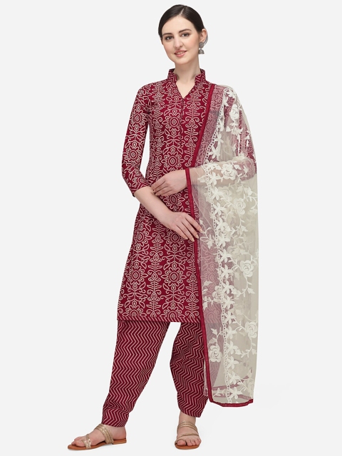 

Ethnic Junction Red & White Cotton Blend Unstitched Dress Material