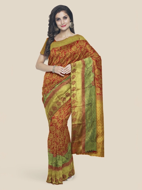 

KLM Fashion Mall Red Silk Blend Printed Kanjeevaram Saree