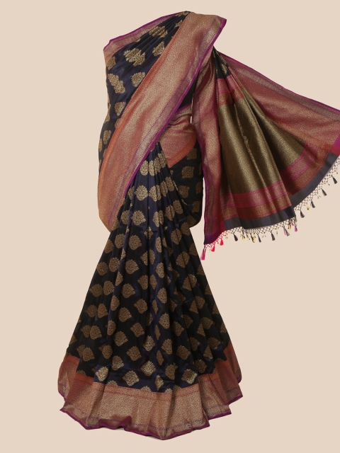 

Pothys Navy Blue & Gold-Toned Pure Silk Woven Design Banarasi Saree
