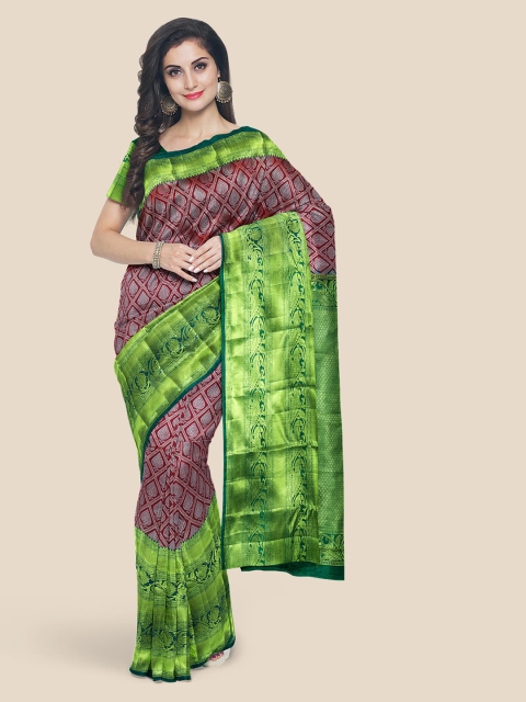 

Kalamandir Purple & Green Silk Blend Woven Design Kanjeevaram Saree