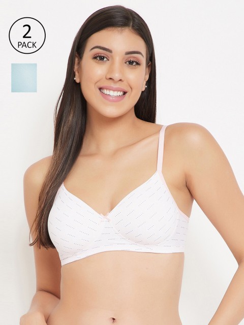 

Clovia Pack Of 2 Printed Non-Wired Lightly Padded T-shirt Bra COMBRC77132B, White