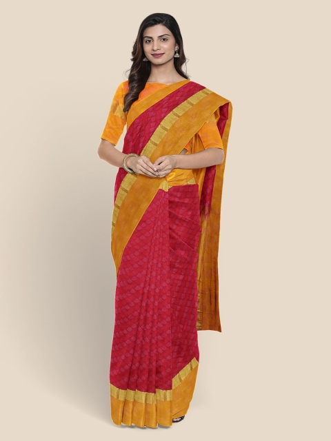 

KLM Fashion Mall Red & Orange Silk Blend Woven Design Kanjeevaram Saree