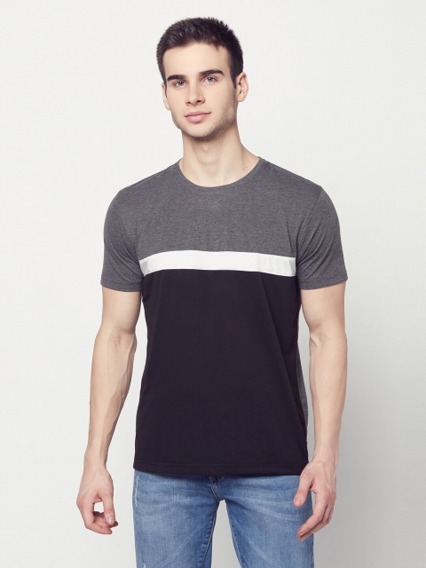 

ELEGANCE Men Grey & Black Colourblocked T-shirt
