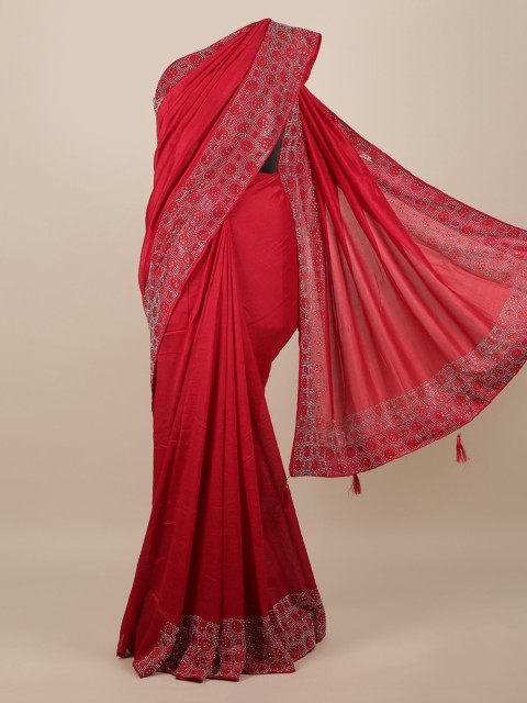 

Pothys Red Solid Jute Silk Saree