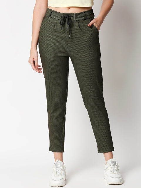 

Kraus Jeans Women Olive Green & Black Houndstooth Pattern High-Rise Skinny Tregging