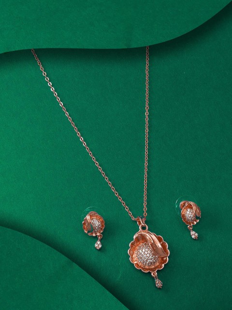 

aadita Rose Gold & White Studded Pendant Set