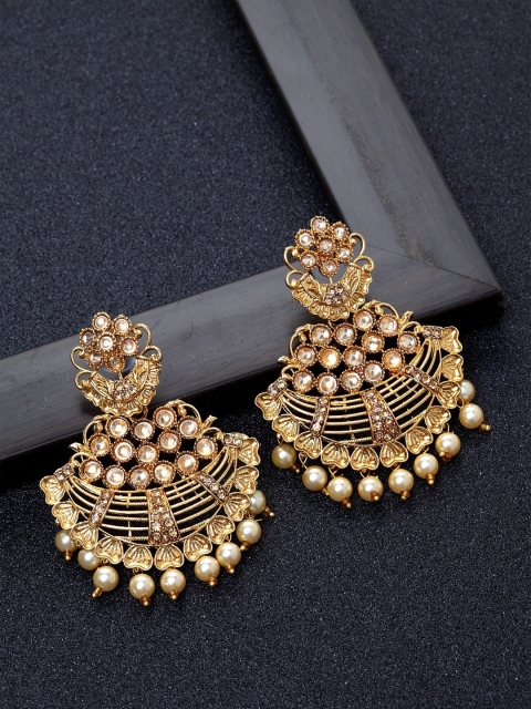 

Ibtida Gold-Plated Stone Studded & Beaded Handcrafted Crescent Shaped Chandbalis