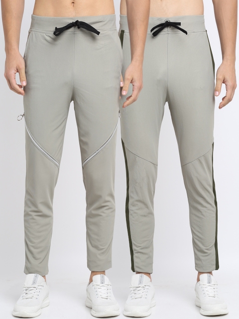 

NEUDIS Men Pack of 2 Taupe & Olive Green Solid Structured Slim Fit Track Pant