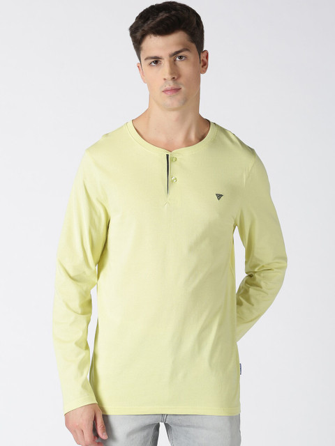 

Blue Saint Men Lime Green Solid Henley Neck T-shirt