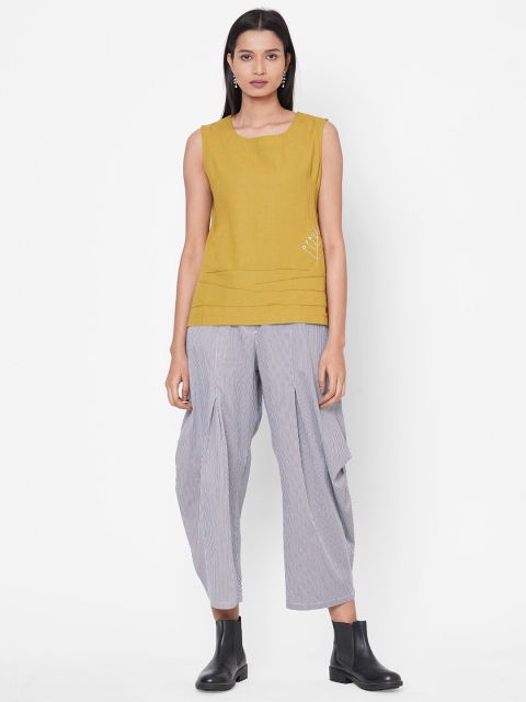 

ZOLA Women Mustard Yellow & Blue Solid Top with Trousers