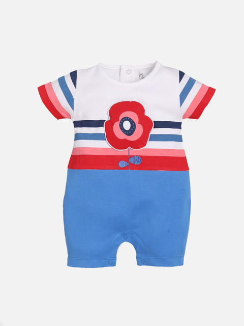 

BABY GO Infants Girls White & Blue Striped Cotton Romper